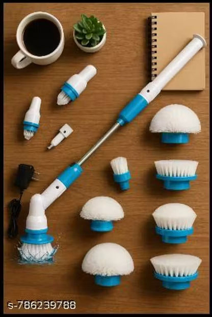 Movable Electric Spin Scrubber with Adjustable Extension Arm | 3 Replaceable Brush Heads | Cordless Multi-Surface Floor & Bathroom Cleaner