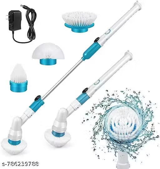 Movable Electric Spin Scrubber with Adjustable Extension Arm | 3 Replaceable Brush Heads | Cordless Multi-Surface Floor & Bathroom Cleaner