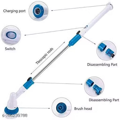 Movable Electric Spin Scrubber with Adjustable Extension Arm | 3 Replaceable Brush Heads | Cordless Multi-Surface Floor & Bathroom Cleaner